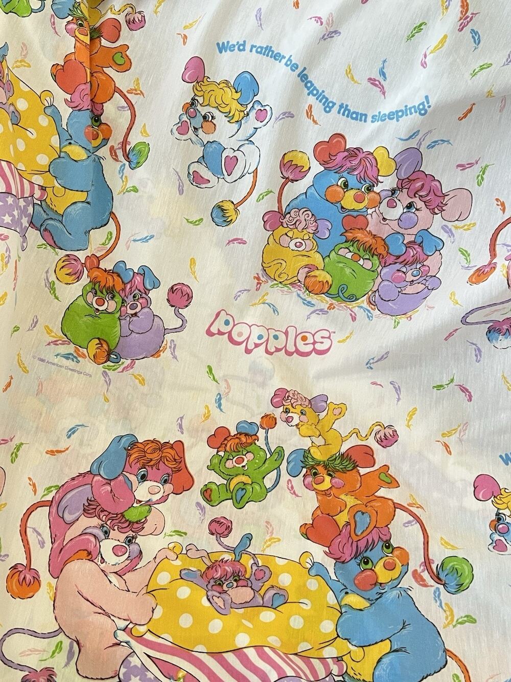 Vintage 80s Popples Full Size Fitted Sheet Fabric 1986 Made In USA The Bibb Co.